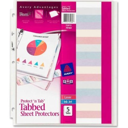 AVERY DENNISON Avery® Protect 'n Tab Top Loading Sheet Protector, 8-1/2"W x 11"H, Clear, 5 Tabs/Set 74160